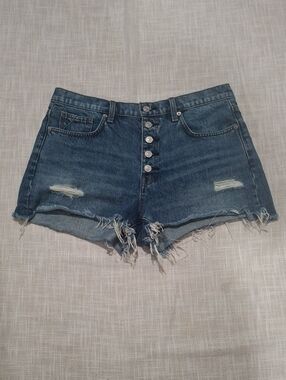 7 For All Mankind Dark Blue Distressed Button-Fly Jean Shorts Size 31